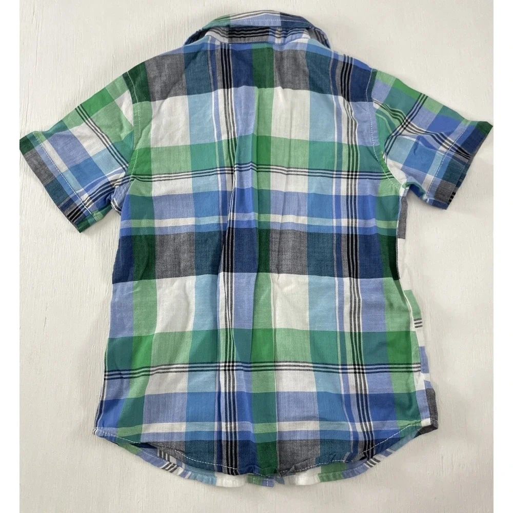 Gymboree Summer Picnic Boys Short Sleeve Button Down Plaid Shirt‎ Size Small 5/6
